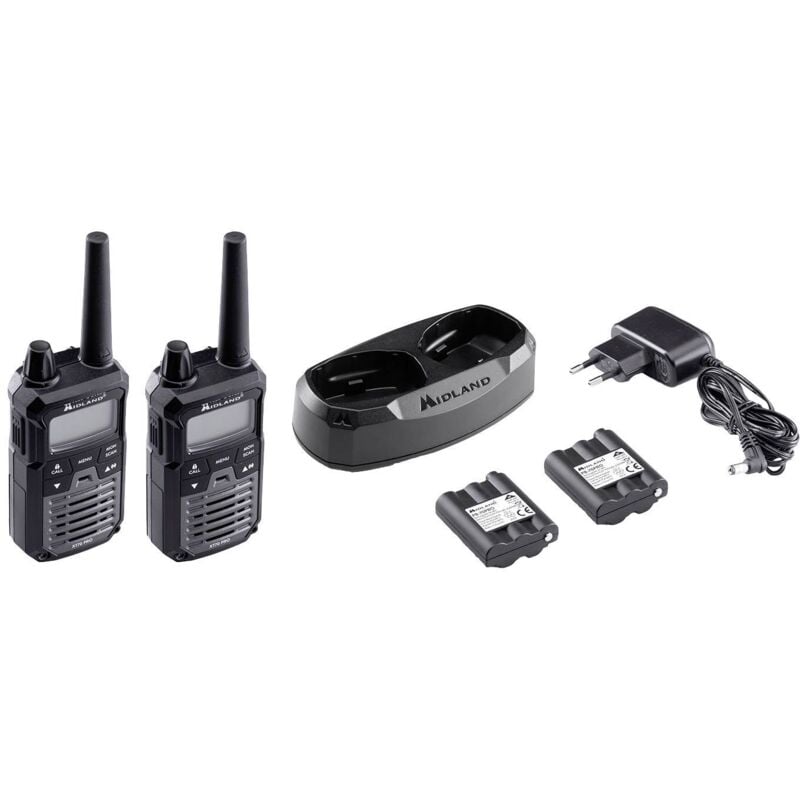Paire de talkie walkie Midland XT70 Pro twin - Avec batterie, chargeur, et clip ceinture - C1465
