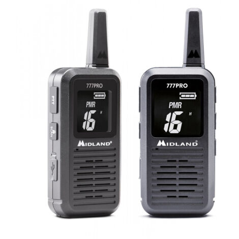 Midland - Walkie Talkie 777 Pro, 2 Ricetrasmittenti Professionali per Security, 85 Canali - 16 PMR446/69 LPD, 38 CTCSS e 104 DCS, Autonomia 14H, Copertura 6Km, Display Digitale, Batterie Ricaricabili
