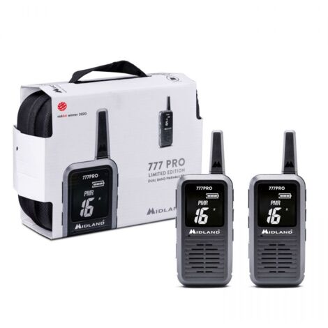 Midland - Walkie Talkie 777 Pro Limited Edition, 2 Ricetrasmittenti 85 Canali PMR446/LPD, 38 CTCSS, VOX, 2 Batterie, Display LED, 2 Cuffie MA21-777 Pro, Caricatore Doppio, 1 Cavo MicroUSB, Valigetta