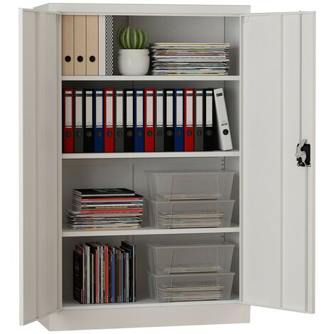 MIDORI® Aktenschrank Büroschrank Metallschrank Flügeltürenschrank Lagerschrank 3 Böden Grau