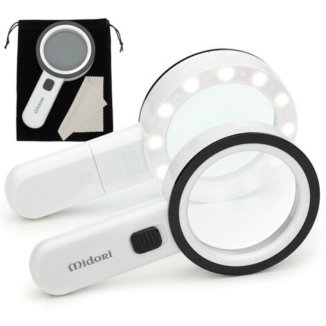 Midori® LED Lupe Leselupe 30-fache Vergrößerung Handlupe 80 mm Linse