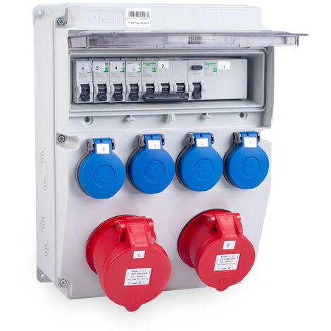 MIDORI® Stromverteiler Baustromverteiler komplett 32A / 5P, 16A / 5P, 4x 230V FI-Schutzschalter
