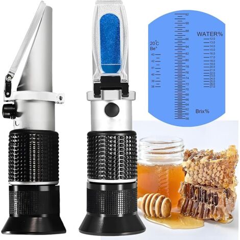 Miel Réfractomètre, Hand Held être '(Baume)/Brix/Eau Réfractomètre pour Miel, Test, Tri-Scale (Baume: 38–43 ° Brix: 58–92% de l'eau: 12–27%)