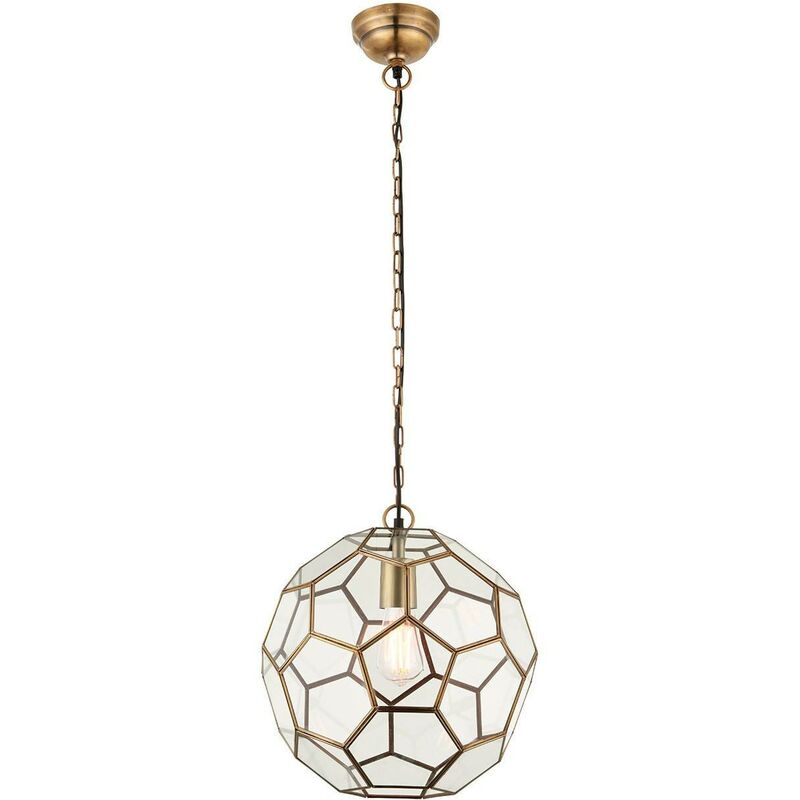 Endon Miele - 1 Light Spherical Ceiling Pendant Antique Brass, Glass, E27