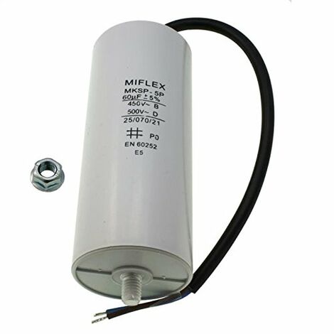 Miflex, Condensatore di avviamento per motore, 60 µf, 450 V, 50 x 119 mm, accensione M8