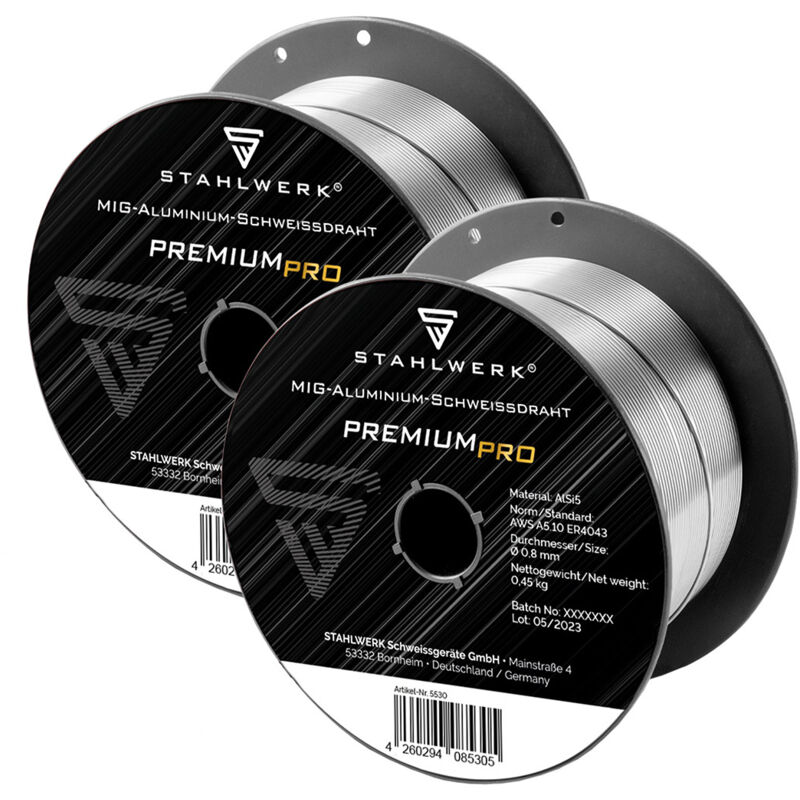 

MIG MAG alambre para soldar de aluminio ER4043 Si5 (ALSI-5) Ø 0,8 mm rollo de 0,45 kg Juego de 2