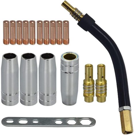 MIG MAG Co2 Électrodes Contact M6 140,0059 0,8mm Buse Conique Gaz 145.0075 Support Pointe de Soudure 002.0078 Col de Torche 002.0009 pour Torche de soudure 15AK MB15 CO₂ 18 pièces
