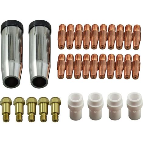MIG MAG Électrodes Contact M8 140.0442 1,2mm Buse Conique Gaz 145.0078 Pointe de Soudure 142.0020 Buse Diffuseuse Gaz Céramique 014.0023 pour torche de soudure 36KD MB36 Co² 31pcs