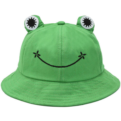 Mignon grenouille verte seau chapeau soleil chapeau femme large bord pêcheur seau chapeau