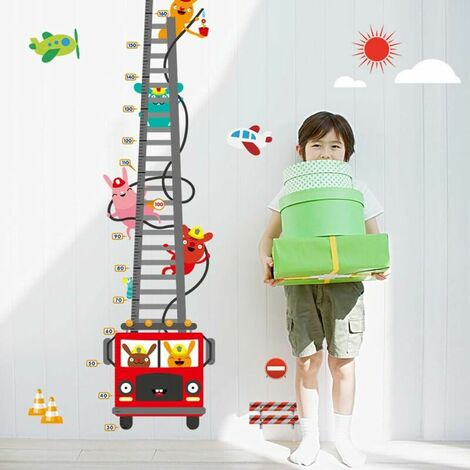 Mignon Lapin Pompier Dessin Animé Pompier Croissance Toise Amovible Stickers Muraux Stickers, Enfants Bébé Chambre Pépinière DIY Décoratif Autocollants Muraux Autocollants