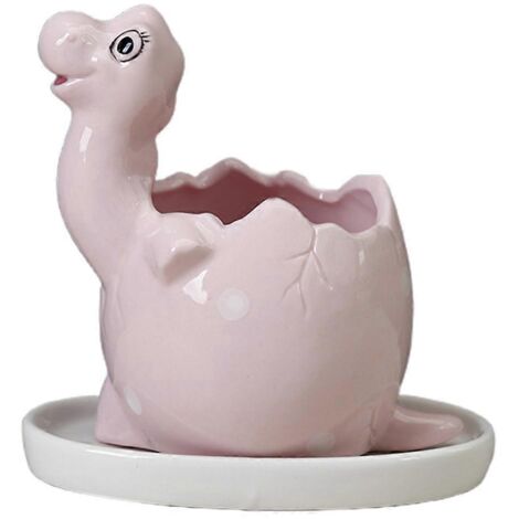 Mignon pot en céramique dinosaure pour plantes succulentes, avec trou de drainage, idéal pour cactus et fleurs, couleur rose f.