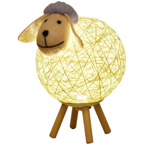 Mignonne Lampe de Table Mouton LED en Rotin avec USB pour Chambre Enfant et Salon