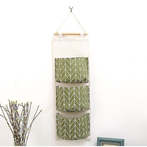 mignonne Pochette Suspendue En Lin Avec 3 Poches (vert), Se Plie Derrire La Porte Murale Pour Ranger Les Petits Objets  L'entre Jouets Bijoux Cls