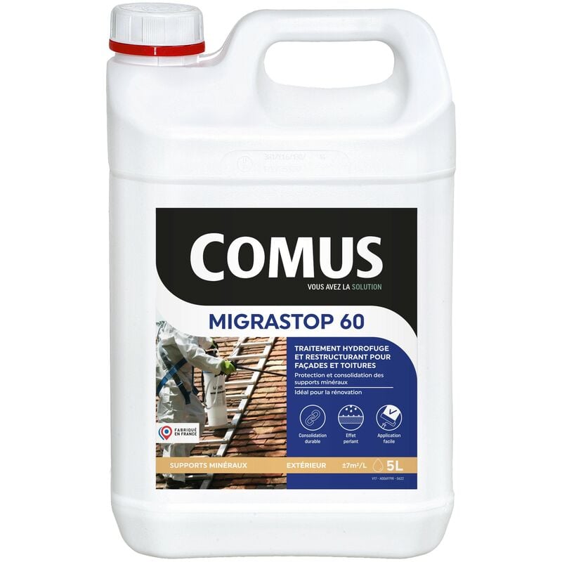 Hydrofuge Minéral migrastop® 60 - 5L - Traitement Hydrofuge reminéralisant et restructurant pour façades et toitures Comus