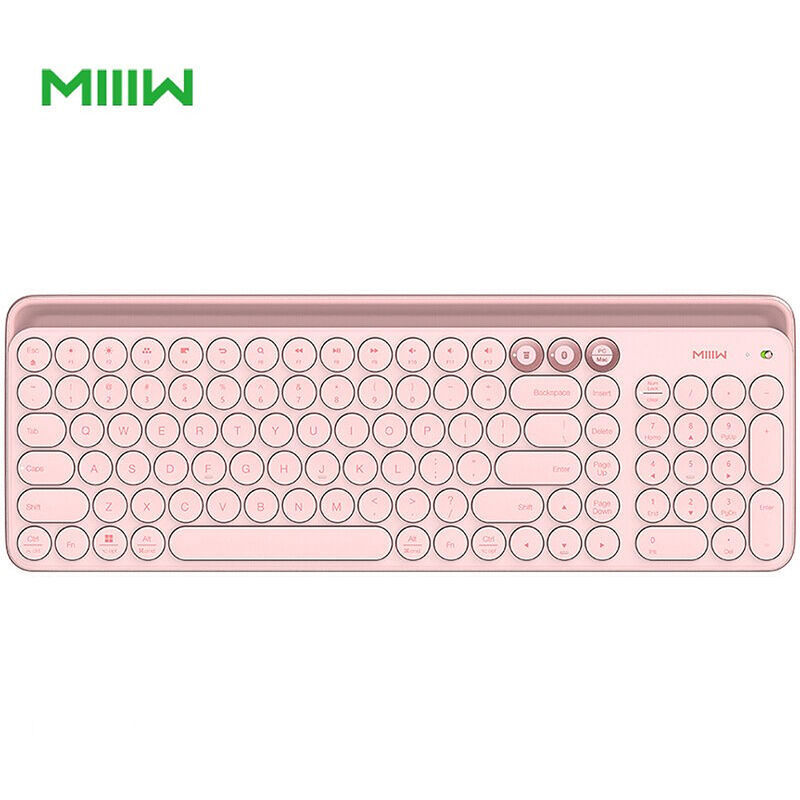 

102 teclas inalambrico BT y teclado de oficina de modo dual de 2,4 GHz con soporte de goma suave integrado Compatible con multiples sistemas Rosa,