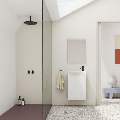 MIKA 45cm Ensemble meuble et vasque avec une porte, blanc brillant. (Avec mirroir)