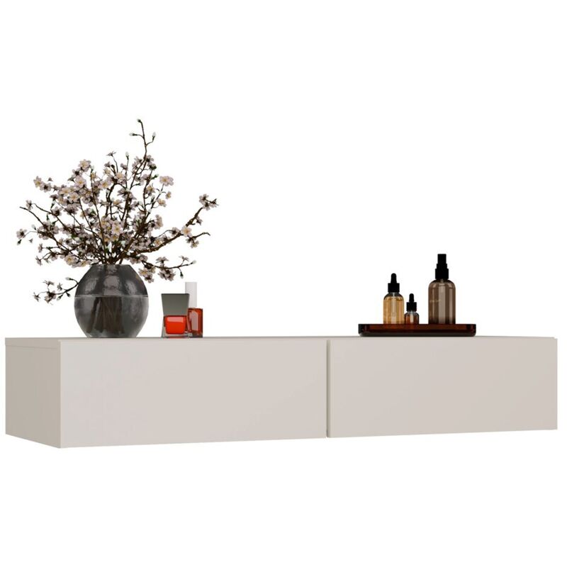 MIKA - Coiffeuse murale 110 cm 2 tiroirs - Beige cachemire (chambre) MIKA - Coiffeuse murale 110 cm 2 tiroirs - Beige cachemire (chambre)