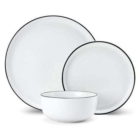 Mikasa Limestone Dinnerware de Porcelain de 12 Pieces, White Dinnerware for 4 con plates de dinner, side plates de and bowls, Gift box de and dishwasher safe.