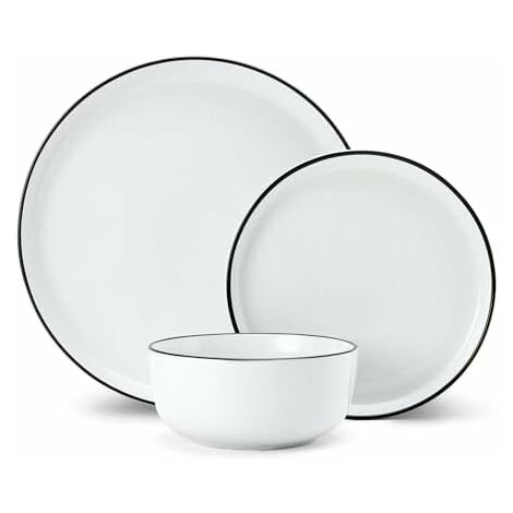 Mikasa Limestone Vajilla de Porcelana de 12 Piezas, Vajilla Blanca para 4 con platos de cena, platos de acompañamiento y cuencos, Caja de regalo y apto para lavavajillas