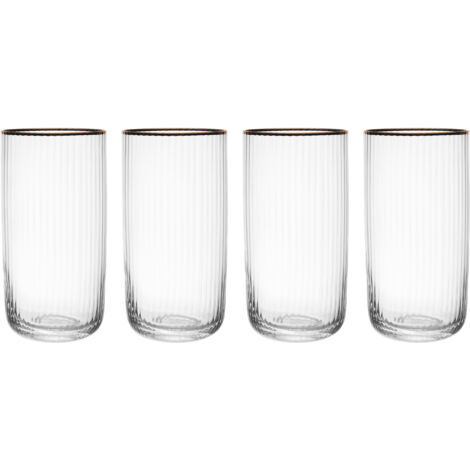 Mikasa Sorrento Vasos Altos de Cristal con Borde Dorado y Forma Ancha, 375 ml, Juego de 4 Vasos Finas Transparentes Sin Plomo, Diseño Elegante para Celebraciones