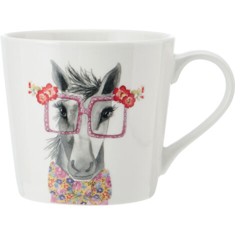 Mikasa Tipperleyhill Becher de Porzellanbecher mit de Pferdedruck, 380ml de Feiner Porzellanbecher mit echtem Goldrand, Tee- und Kaffeebecher mit de Tierdruck, In Box de Geschenkbox