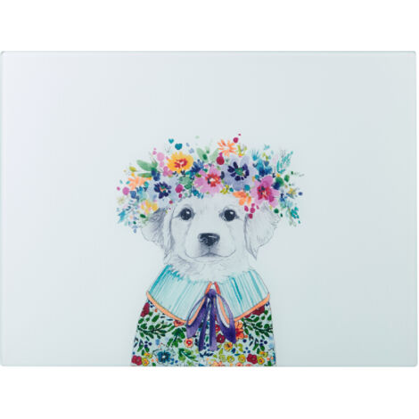 Mikasa Tipperleyhill Protector de comptoir de verre, forme de dog illustré avec des couleurs extravagantes, facile de à nettoyer, met en valeur la cuisine, 40 x 30 cm