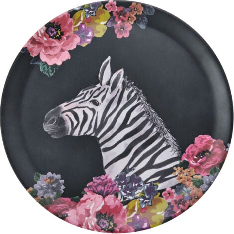 Mikasa Wild at Heart Zebra Round Tray, vassoio da portata in melamina da 36 cm, piatto leggero e resistente con stampa animali.