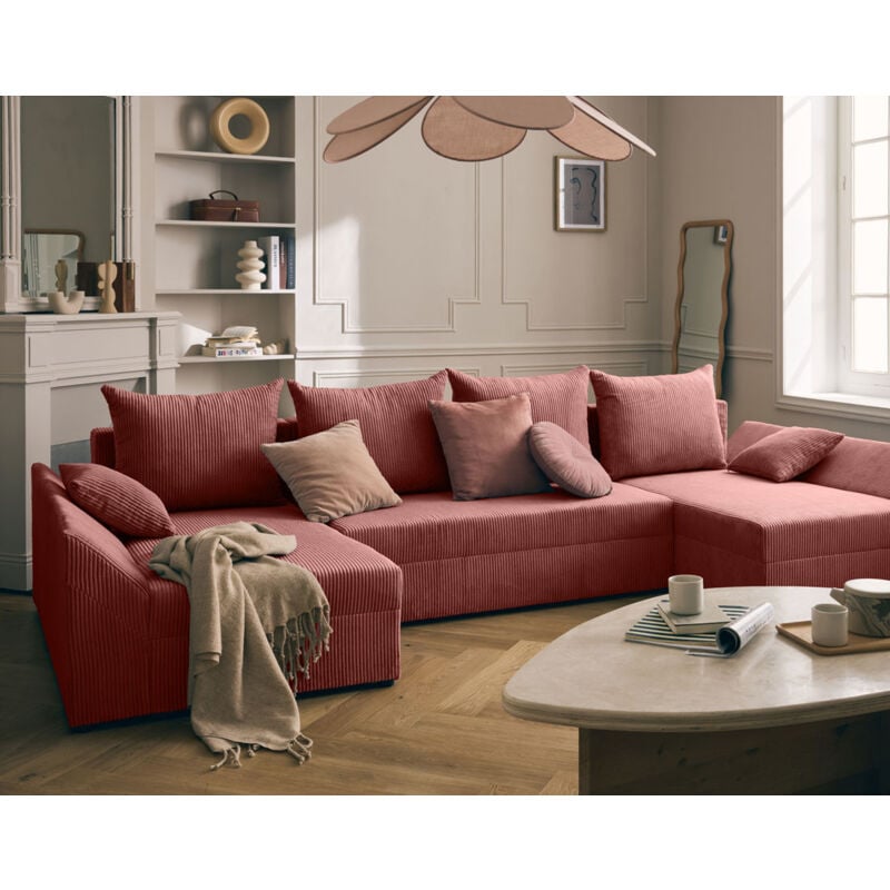 Bestmobilier - Mike - canapé panoramique en u - 7 places - convertible avec coffre - en velours côtelé