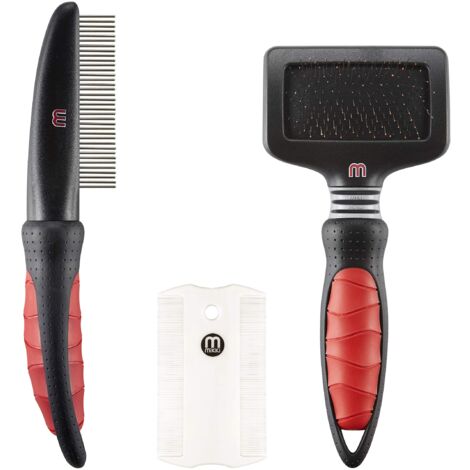 Mikki Kit per la toelettatura dei Cuccioli con Spazzola, Pettine e Pettine antipulci - Set di Base per la toelettatura Delicata, 3 Pezzi