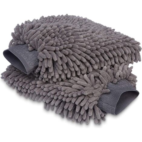 Mikrofaser-Autowaschhandschuh, 2er-Pack, Grau, 18 x 26 cm