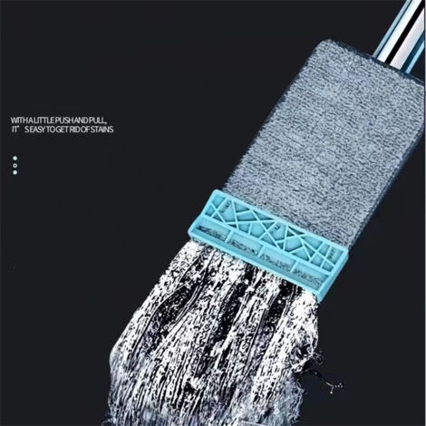 [Mikrofaser-Pads] + [Doppelpads] + [Flexibler] Nass-/Trockenwischer mit 2 wiederverwendbaren Mikrofaser-Pads, maschinenwaschbar, Edelstahl, 35 cm, Blau