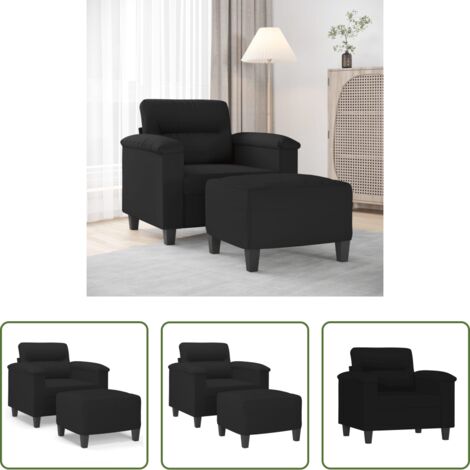 Mikrofaser -  Sessel mit Hocker Schwarz 60 cm Mikrofasergewebe