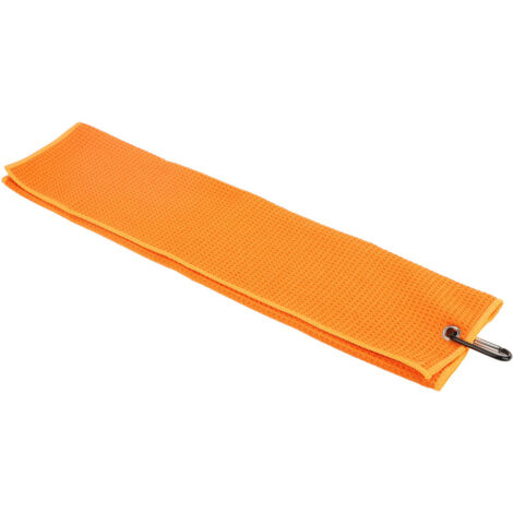 Mikrofaser-Sporthandtuch mit Waffelmuster, schnelle Schweißabsorption, mit Karabinerhaken für Golf und Fitness, orange Farbe.