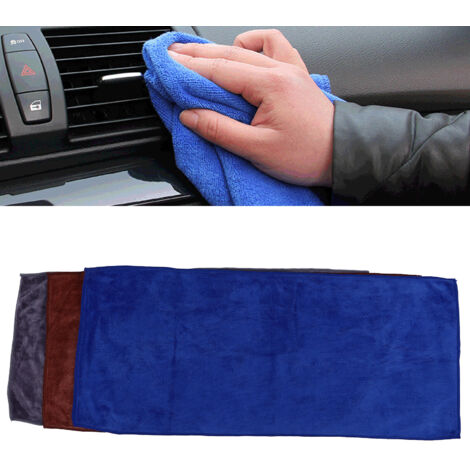 Mikrofasertücher [3 Stück] Super saugfähig, doppelseitig, für die Autoreinigung und -trocknung - 70 x 30 cm, blau/braun