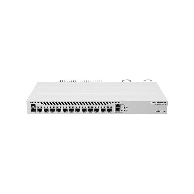 Routeur Mikrotik CCR2004-1G-12S+2XS. Nombre total de ports Ethernet : 13 Architecture : arm 64 bits 4 cœurs de processeur.