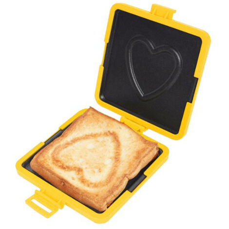 Mikrowellen-Sandwichgrill – Toaster aus Silikon und Metall mit Herzdesign – Gelbe Grillplatte und Panini-Maker zum Zubereiten des Frühstücks