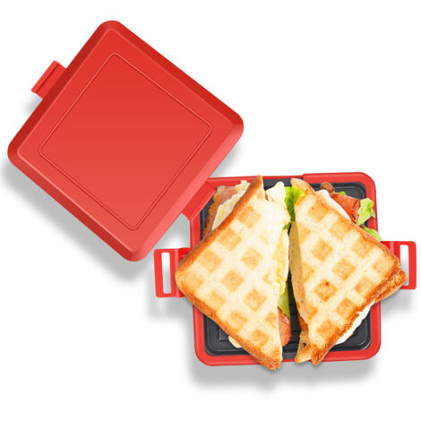 Mikrowellen-Sandwichmaker – Kabelloser Panini-Grill, Rot – Silikon, Schnellgaren, Spülmaschinenfest, 170 x 145 x 35 mm