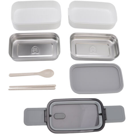 Mikrowellengeeignete Bento-Box aus Edelstahl 304 mit zwei Fächern und Besteck für das Mittagessen von Erwachsenen im Büro