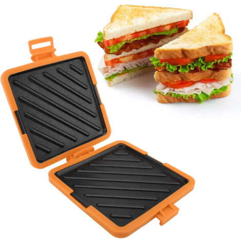 Mikrowellengeeigneter Sandwichmaker ohne Stromanschluss mit verstellbaren Silikonbändern, Orange [501 g]