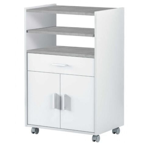 ABITARE Mikrowellenschrank 92 cm mattweiß und Beton mit einer Schublade und zwei Türen - Merano