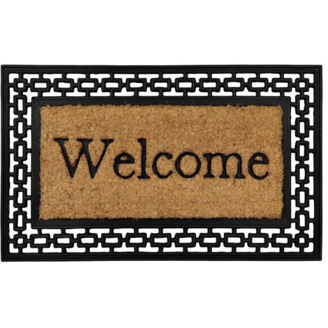 Mila Embossed Rubber Tuffscrape Doormat, 45x75cm, Welcome