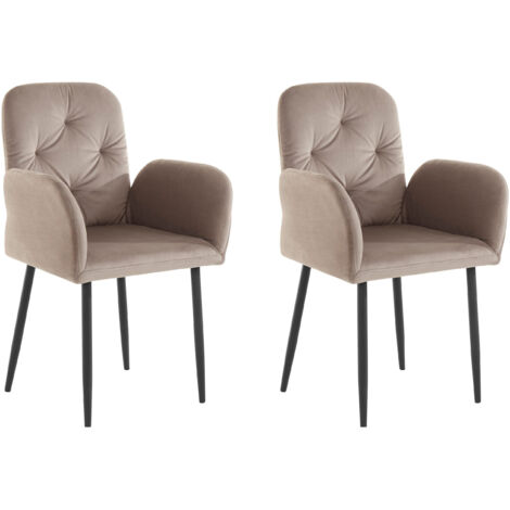 Mila-Ensemble de 2 chaises de salle à manger rembourrées en velours brun clair
