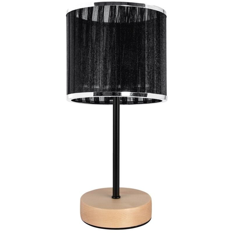 Image of Mila - Lampada da tavolo rotonda in tessuto + legno - Base E14 - Max.25W - h 25 cm