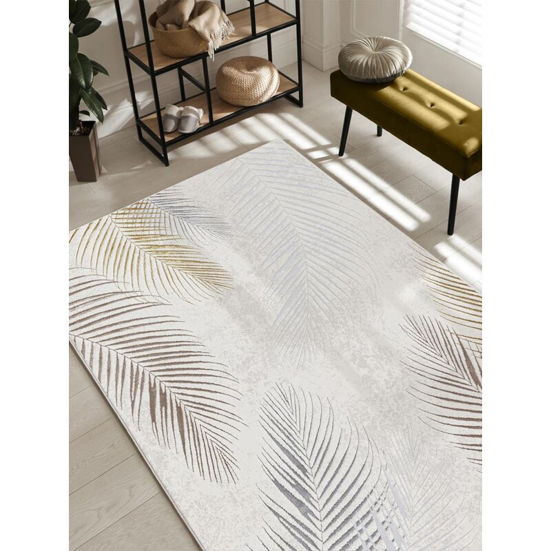 The Carpet - Mila Moderner Teppich Wohnzimmer, Elegant Glänzender Kurzflor, Creme, 080 X 150 Cm