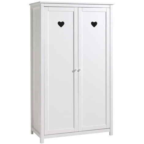 MILADY - Armoire 2 Portes Blanche Motifs Coeurs Ajourés