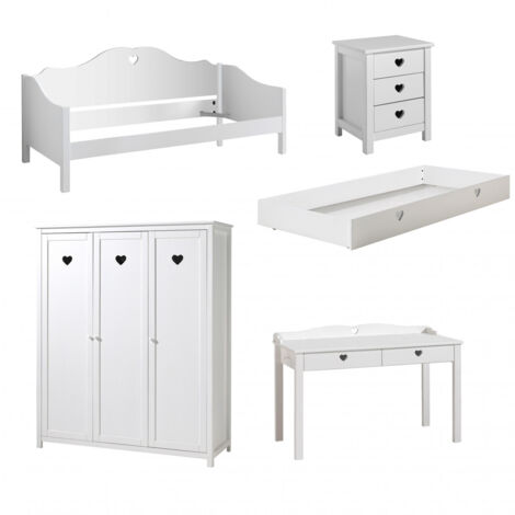 MILADY - Chambre 90x200cm Lit Banquette + Armoire 3P + Bureau