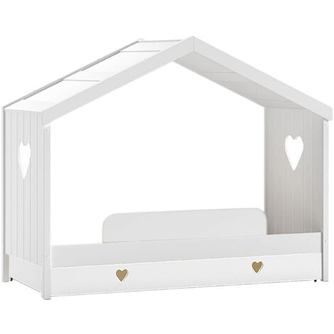 MILADY - Lit Cabane Ouvert 90x200cm + Tiroir + Barrière de Lit