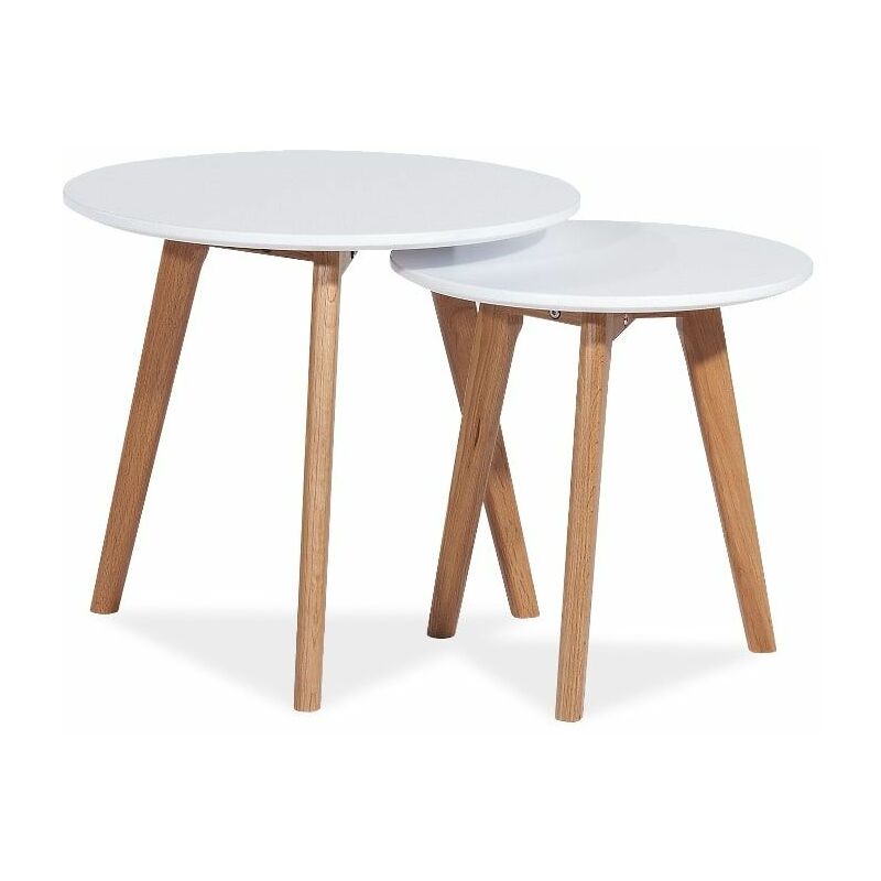 hucoco - milak ensemble de deux tables style scandinave 45x50x50 cm plateau en mdf pieds bois massif tables gigognes blanc