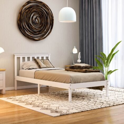 Milan 3ft Single Solid Pine Wood Bed Frame, Low Foot End, 90 x 190 cm, White