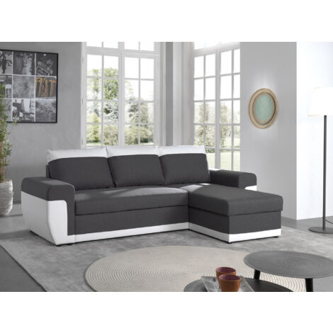 Milan - 4-sitzer ecksofa beidseitig montierbar - schlaffunktion und bettkasten - aus kunstleder und stoff - weiß / grau